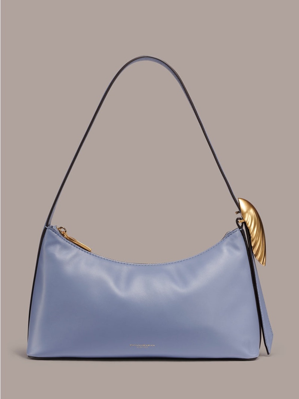 Donna Karan Periwinkle Leather Shoulder Bag with Gold Accent
